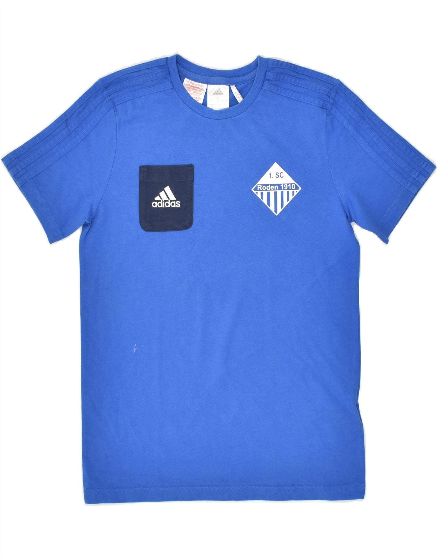 ADIDAS Boys Climalite Graphic T-Shirt Top 11-12 Years Blue Cotton