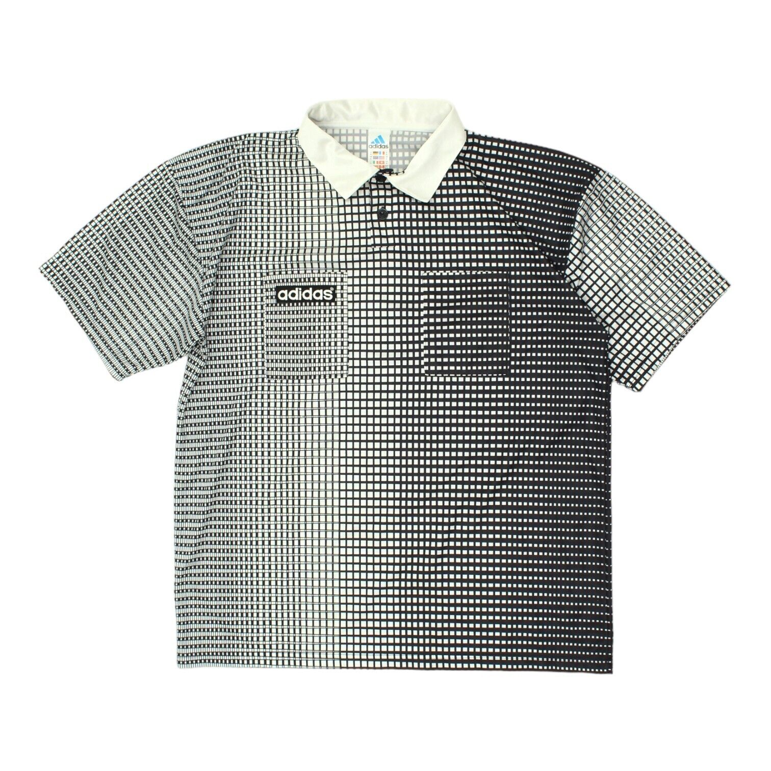 Adidas Mens Black White Funky Pattern Referee Polo Shirt | Vintage 90s Football