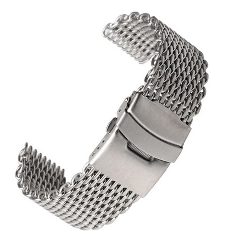 Orlando Stainless Steel Shark Mesh Watch Strap With Push-Button Deployant Clasp