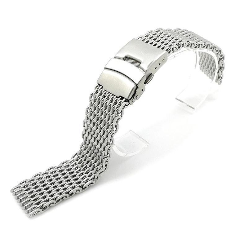 Orlando Stainless Steel Shark Mesh Watch Strap With Push-Button Deployant Clasp