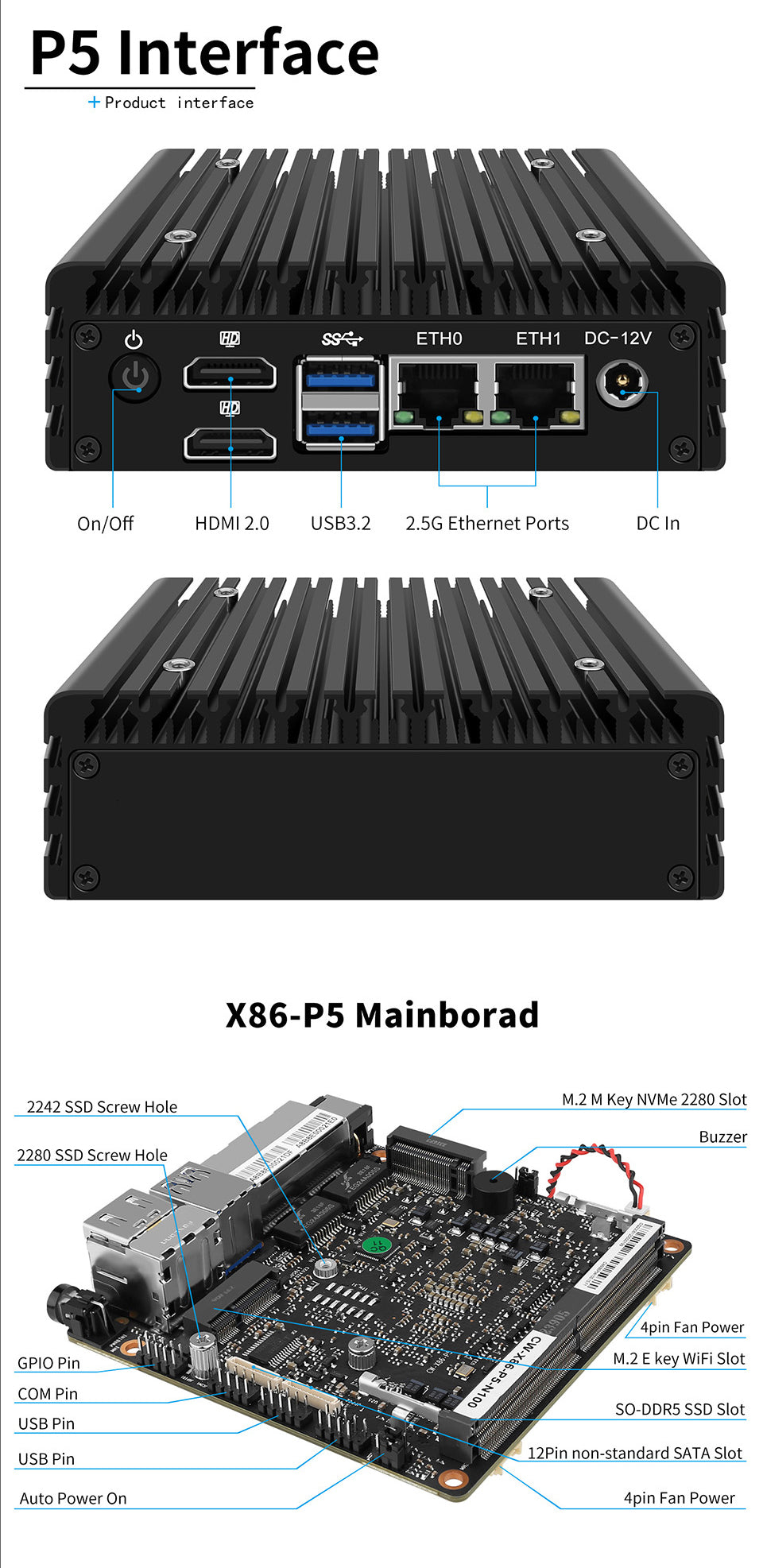 X86 P5 Super Mini Routeur Intel N100 de 12e génération Ddr5