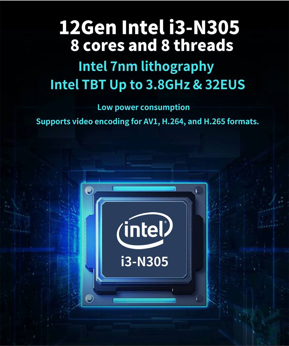 Mrroute Intel Alder Lake-N i3-N305 Fanless Mini PC with Win 11 DDR5 No RAM  No SSD 4 Lans 3 Screens Display 2X HDMI&DP&Type-C Pocket Mini Desktop