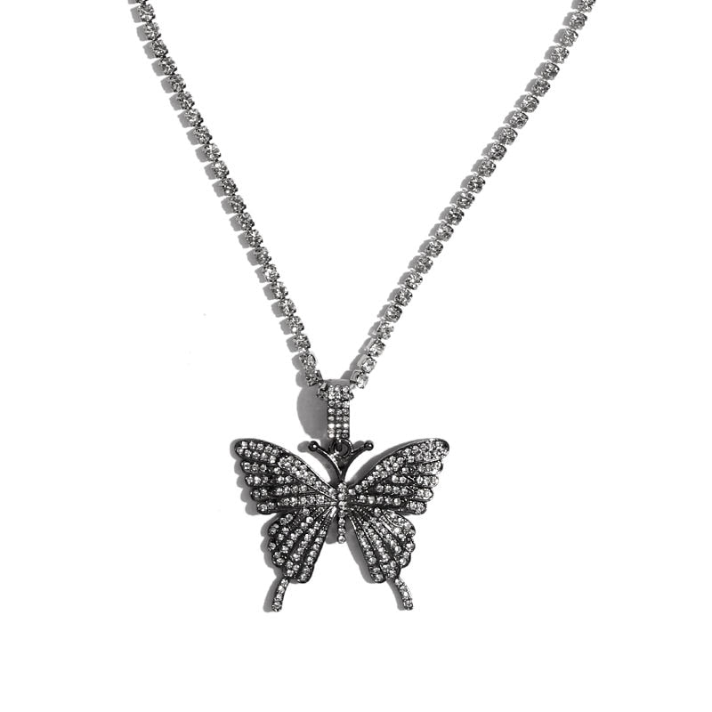 Big Butterfly Pendant Rhinestone Chain for Women`s Crystal Choker Necklace Party Jewelry