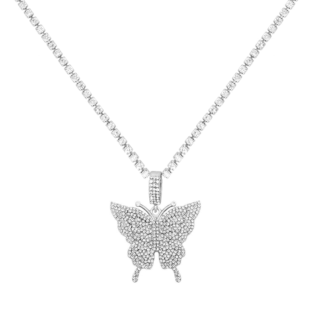 Big Butterfly Pendant Rhinestone Chain for Women`s Crystal Choker Necklace Party Jewelry