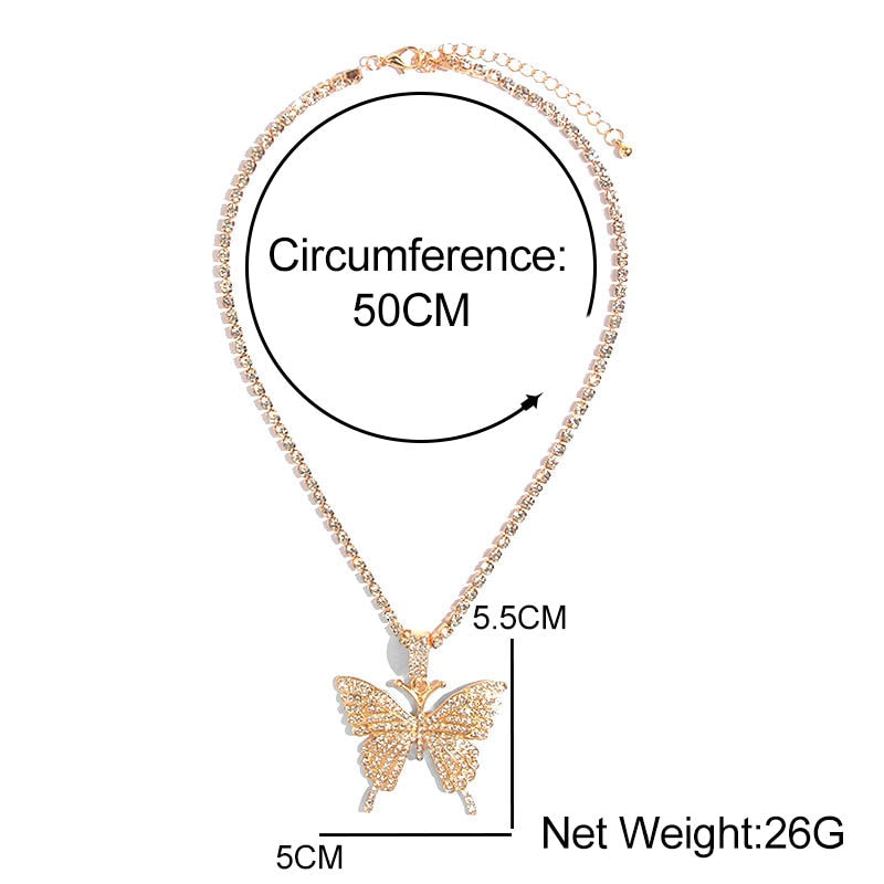 Big Butterfly Pendant Rhinestone Chain for Women`s Crystal Choker Necklace Party Jewelry