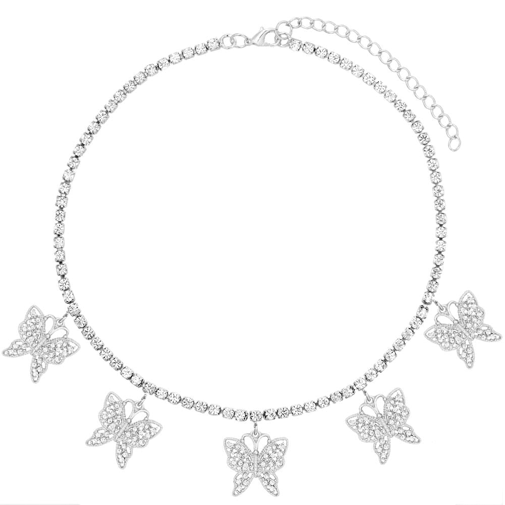 Big Butterfly Pendant Rhinestone Chain for Women`s Crystal Choker Necklace Party Jewelry