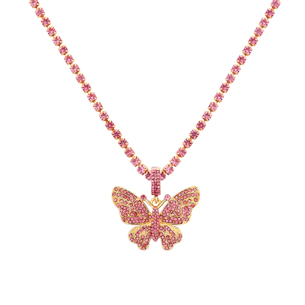 Big Butterfly Pendant Rhinestone Chain for Women`s Crystal Choker Necklace Party Jewelry