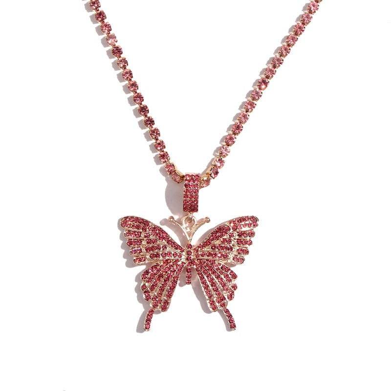 Big Butterfly Pendant Rhinestone Chain for Women`s Crystal Choker Necklace Party Jewelry
