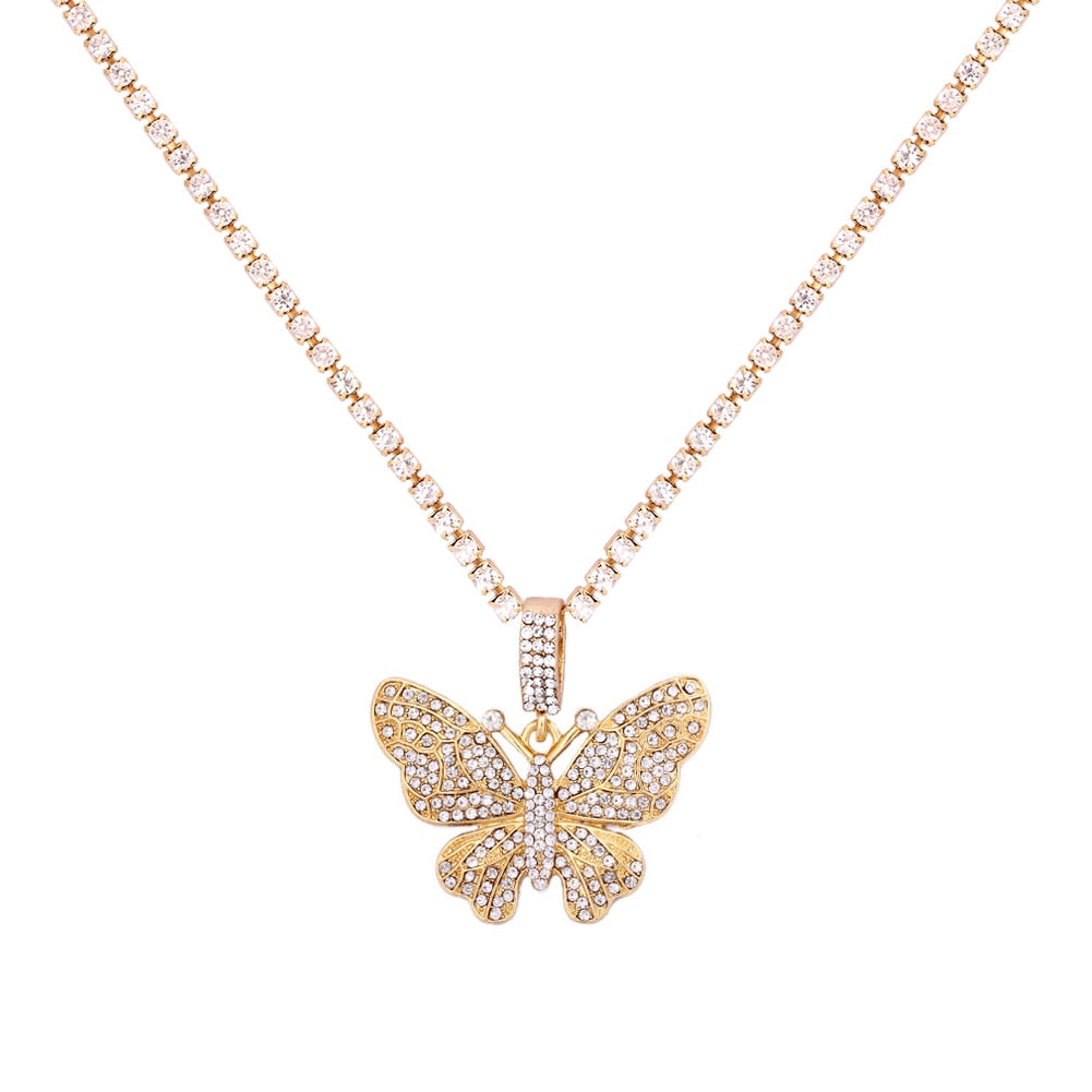 Big Butterfly Pendant Rhinestone Chain for Women`s Crystal Choker Necklace Party Jewelry