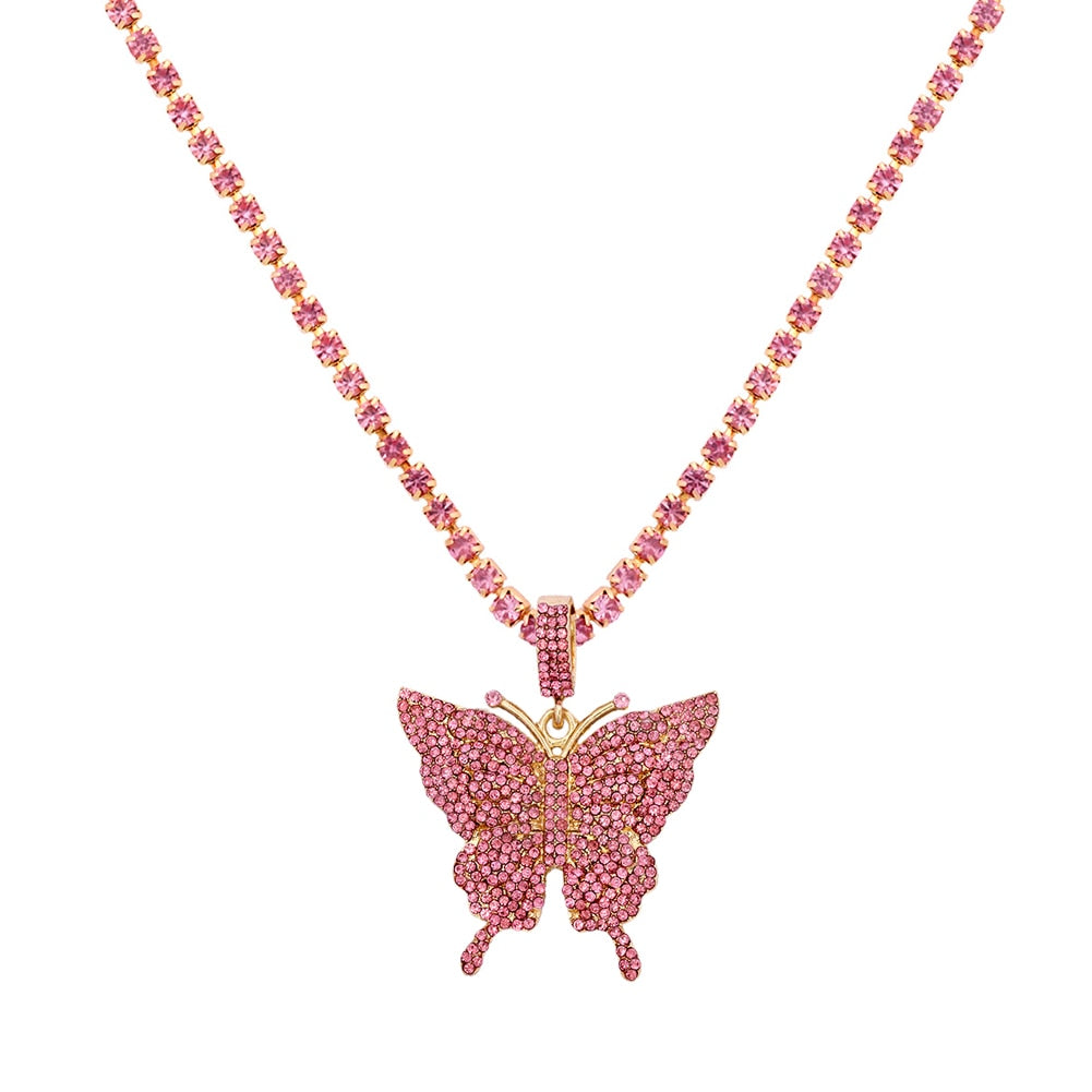 Big Butterfly Pendant Rhinestone Chain for Women`s Crystal Choker Necklace Party Jewelry