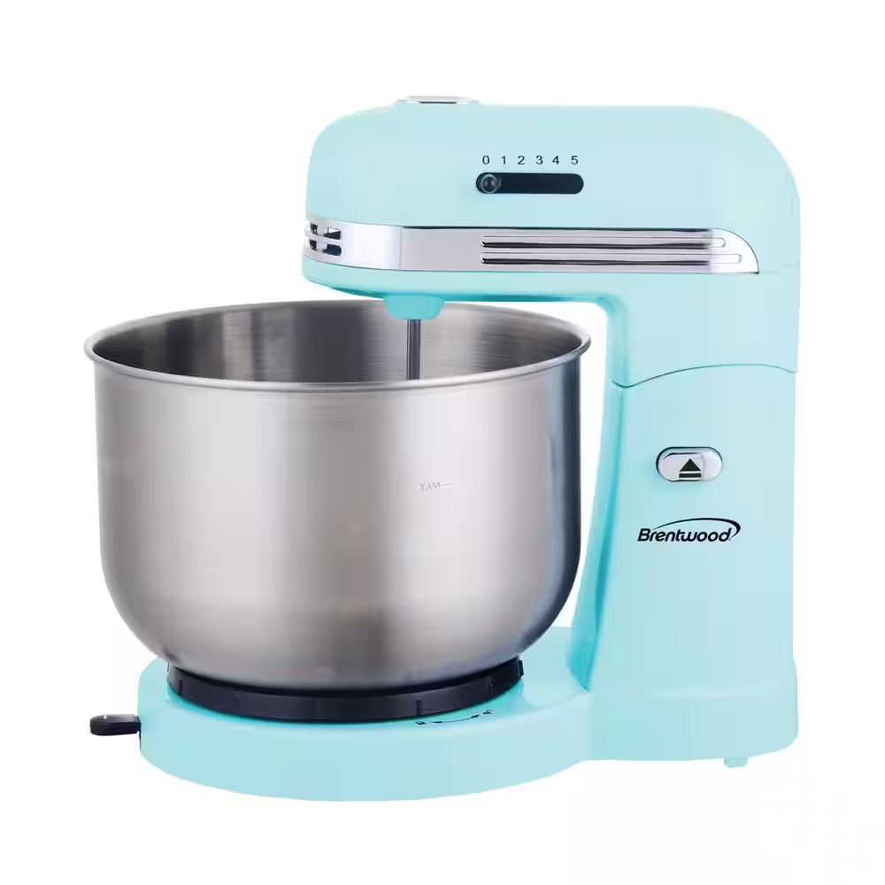 Brentwood Appliances 3 Qt. 5-Speed Blue with Stainless Steel Mixing Bowl Stand Mixer