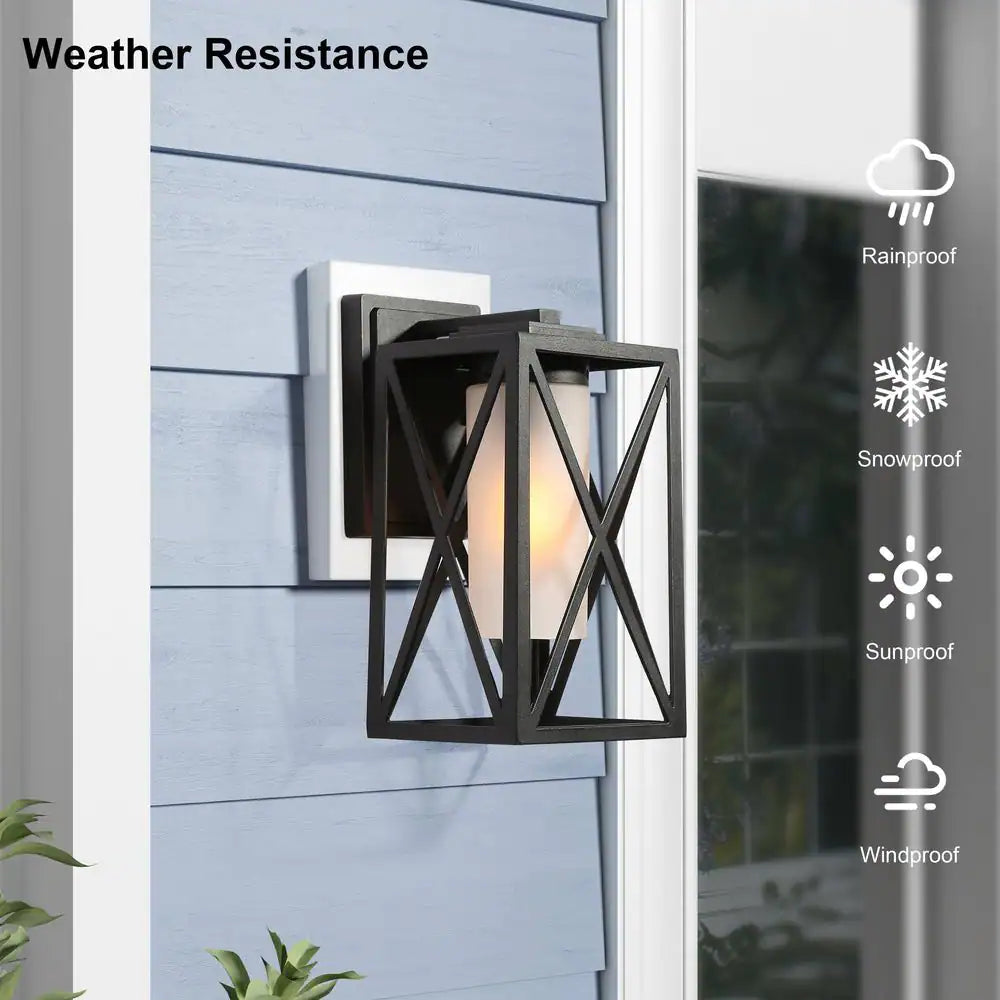 LNC 1-Light Modern Farmhouse Black Outdoor Wall Lantern Sconce Decorative Coach Light for Patio and Porch with Frosted Glass