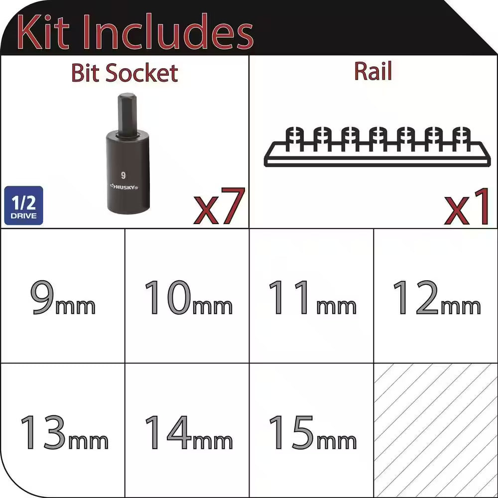 Husky 1/2 in. Drive Hex Bit Impact Socket Set MM (7-Piece)