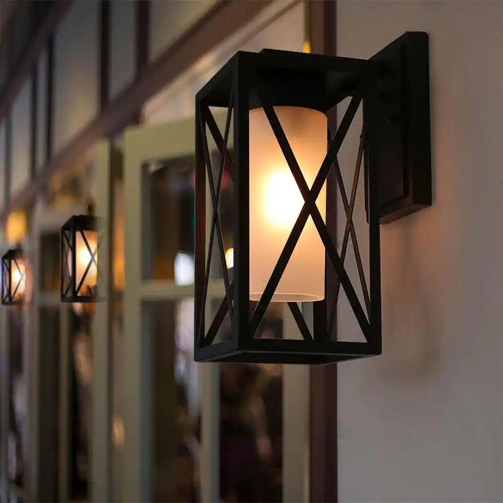 LNC 1-Light Modern Farmhouse Black Outdoor Wall Lantern Sconce Decorative Coach Light for Patio and Porch with Frosted Glass