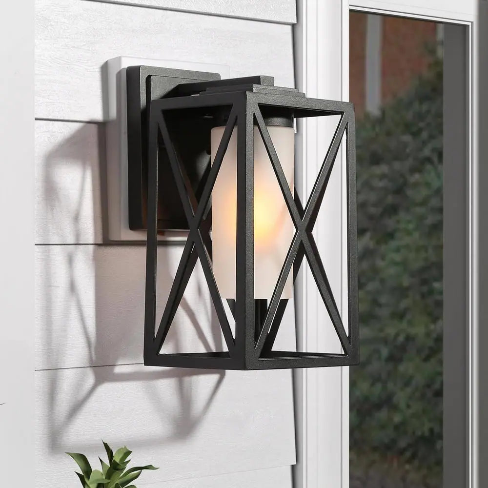 LNC 1-Light Modern Farmhouse Black Outdoor Wall Lantern Sconce Decorative Coach Light for Patio and Porch with Frosted Glass