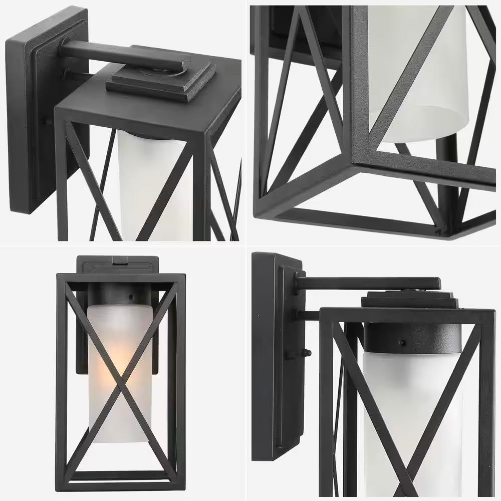 LNC 1-Light Modern Farmhouse Black Outdoor Wall Lantern Sconce Decorative Coach Light for Patio and Porch with Frosted Glass