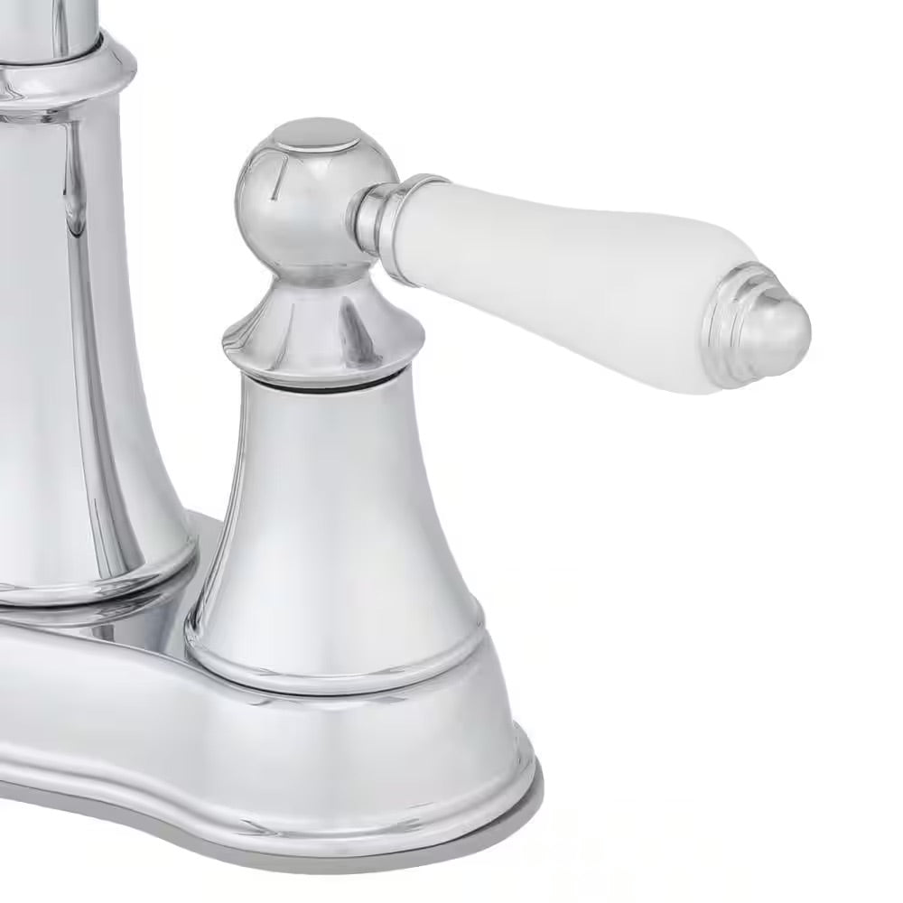 Pfister Courant 4 in. Centerset 2-Handle Bathroom Faucet in Polished Chrome with White Handles