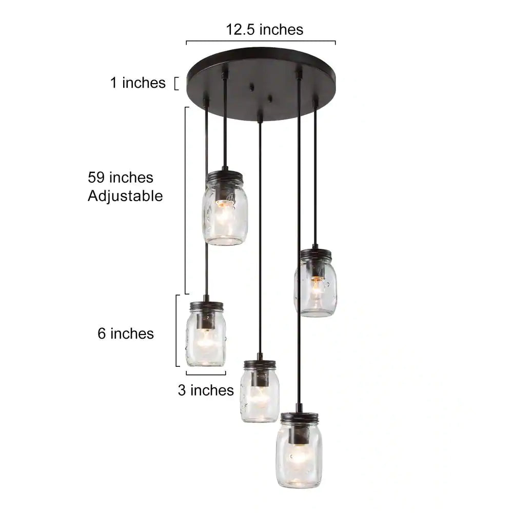 LNC Modern Farmhouse DIY Chandelier 5-Light Oil Rubbed Bronze Island Chandelier Pendant Light with Mason Jar Shade