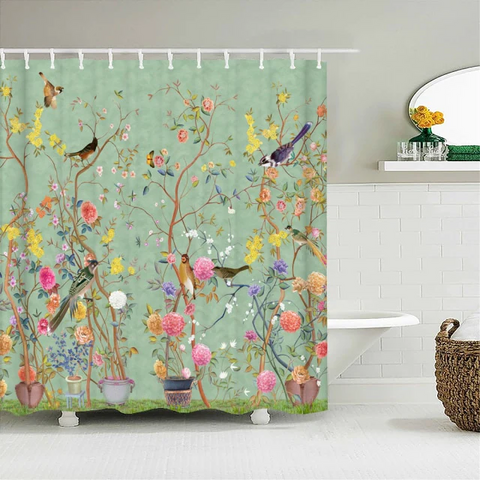 Waterproof Bathroom Curtain 3d Printed Fabric With Hooks Decoration Shower Curtain Flower Bird Shower Curtains 