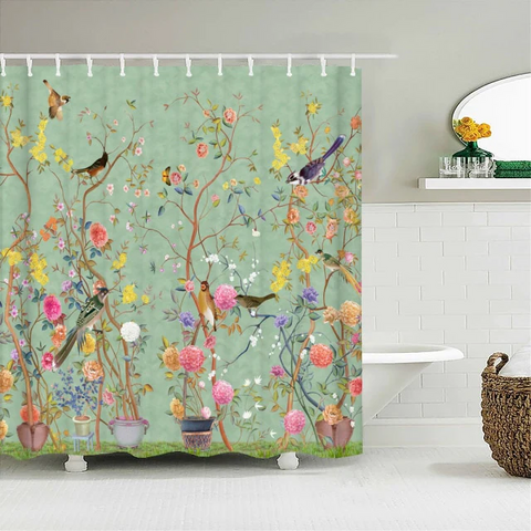 Waterproof Bathroom Curtain 3d Printed Fabric With Hooks Decoration Shower Curtain Flower Bird Shower Curtains