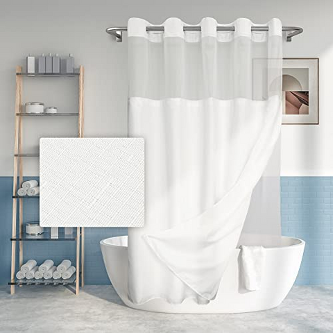 No Hook Slub Textured Shower Curtain