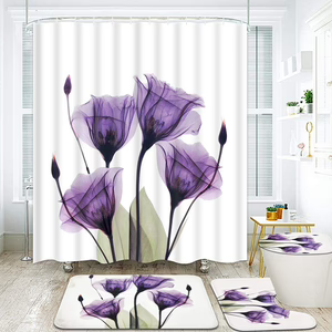 Flowers Trees Shower Curtain floral Sets Non-Slip Rugs Toilet Lid Cover and Bath Mat Waterproof Bathroom Curtains