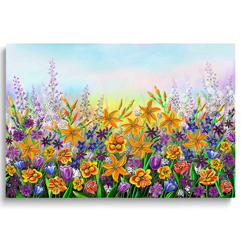 Yellow Floral Spring Picture Colorful Flowers Artwork Wildflower Canvas Painting Wall Art Pics for Living Room Bedroom Office Green Tree Wall Art Home Decor- 24"x16"