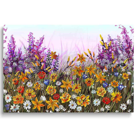 Pink Wildflower Canvas Painting Wall Art Colorful Flowers Artwork