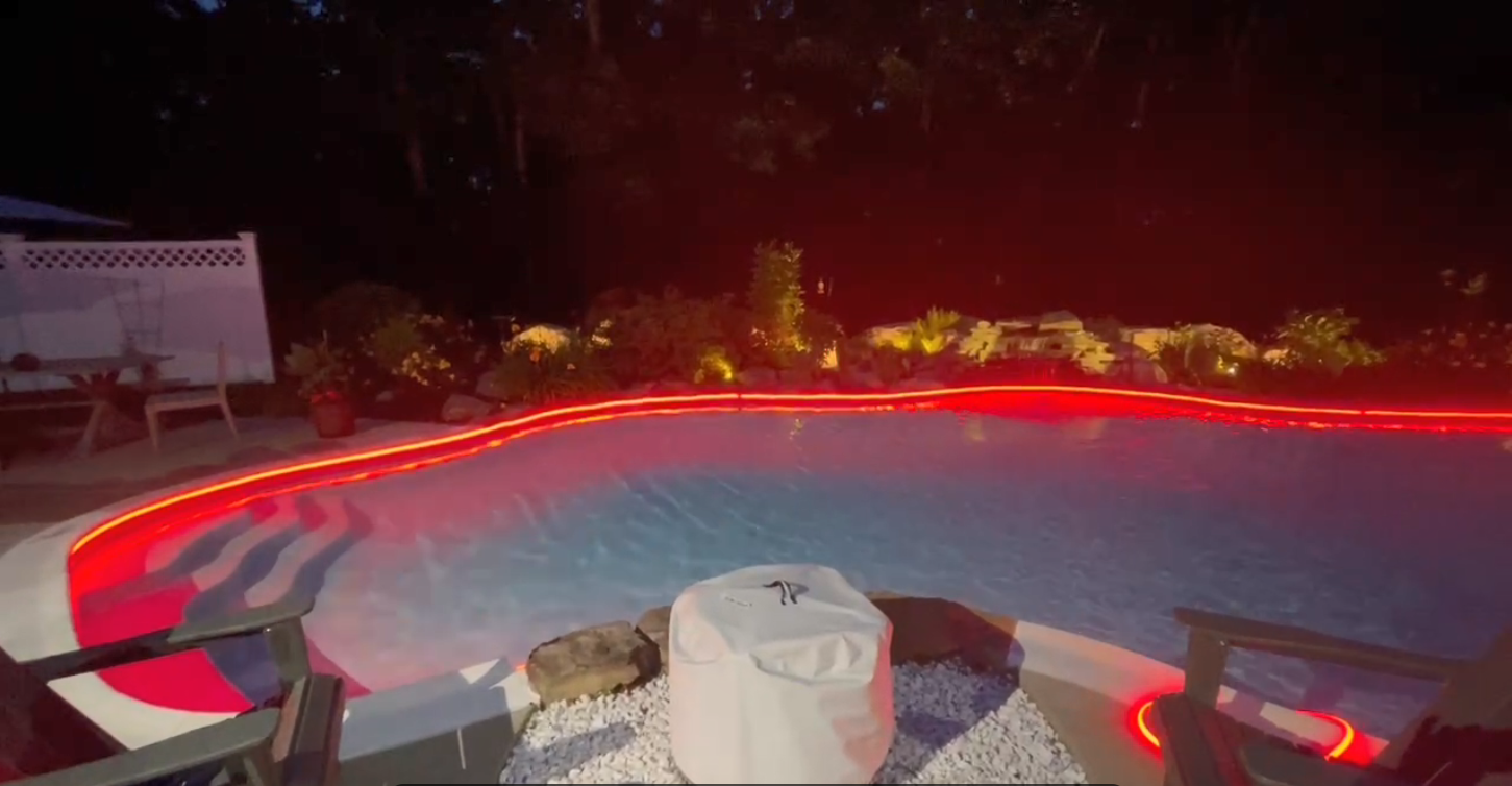 Photos after installing the pool lights red light