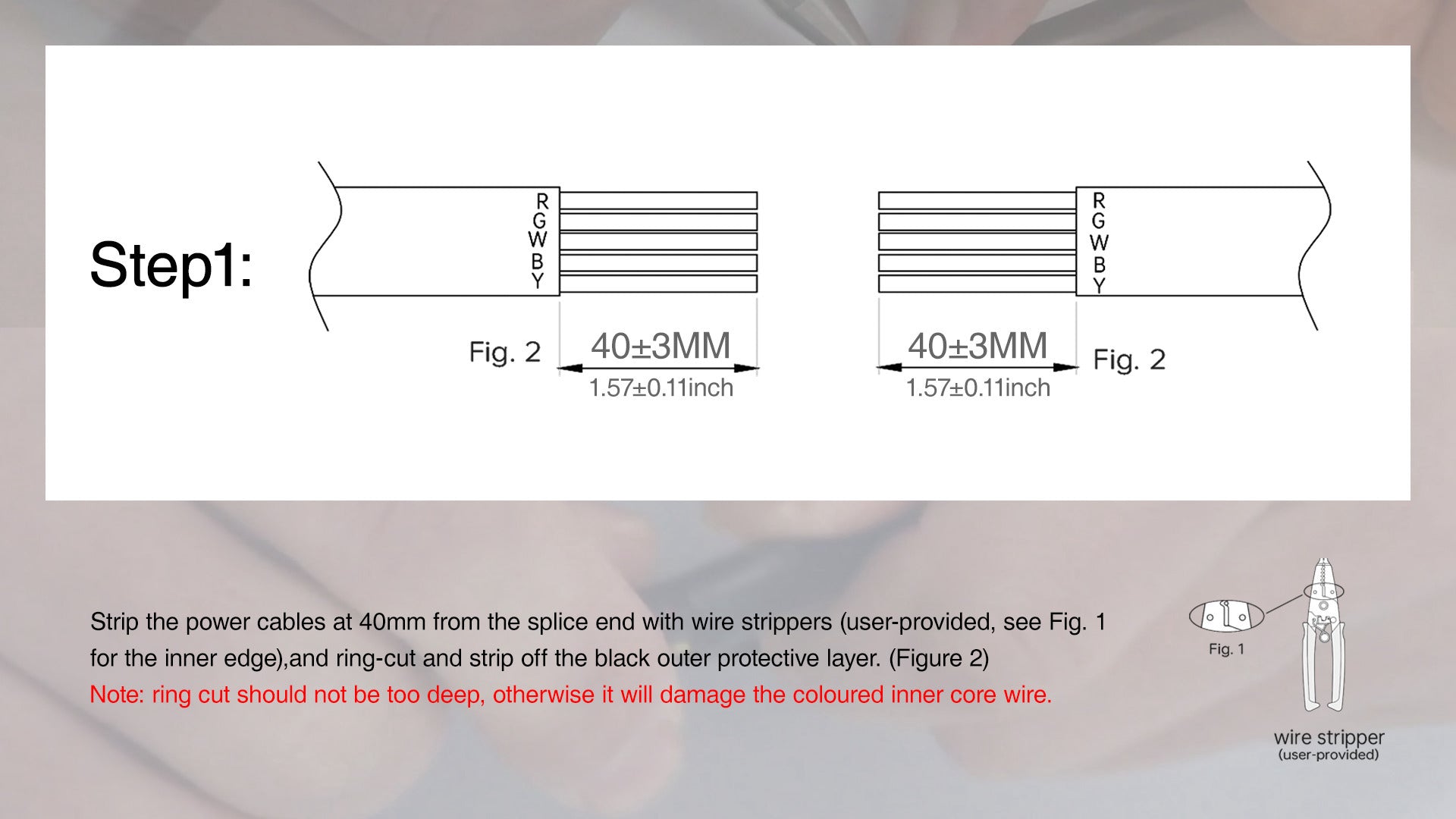 Pool light strip wire splicing step 1