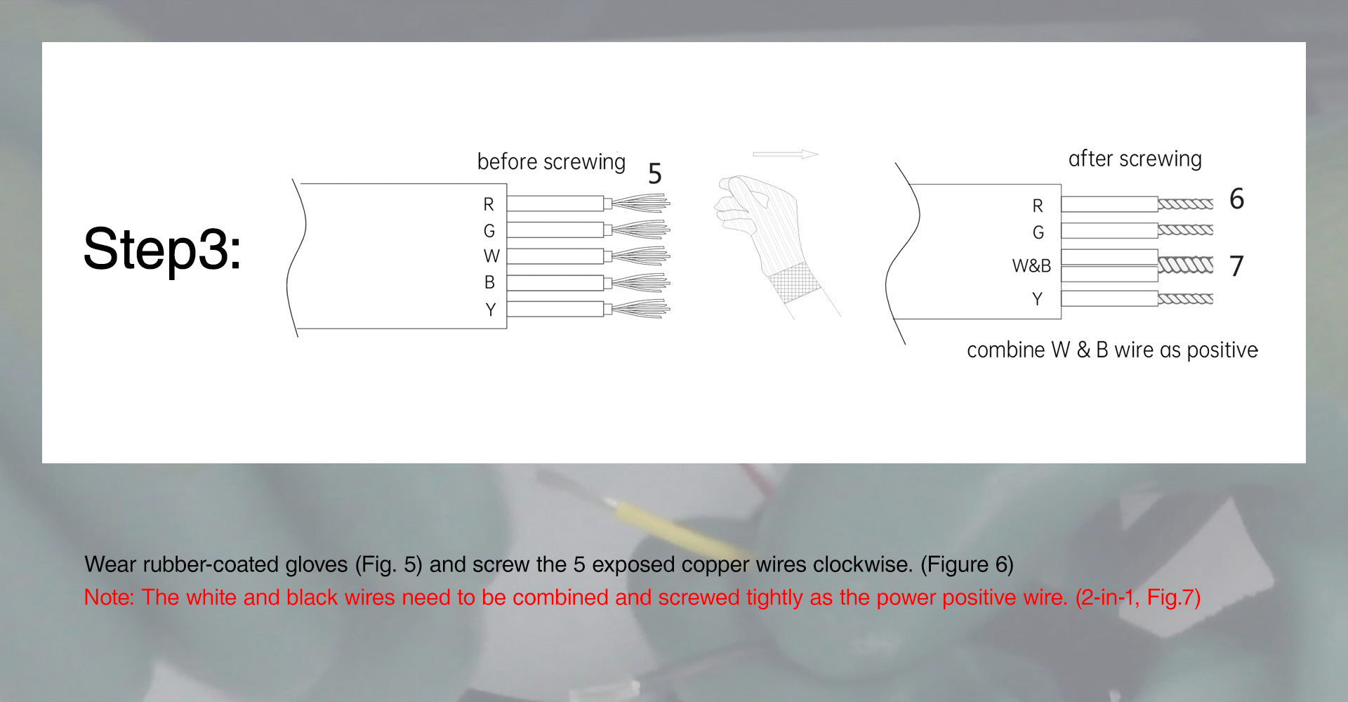 Pool light strip wire splicing step 3