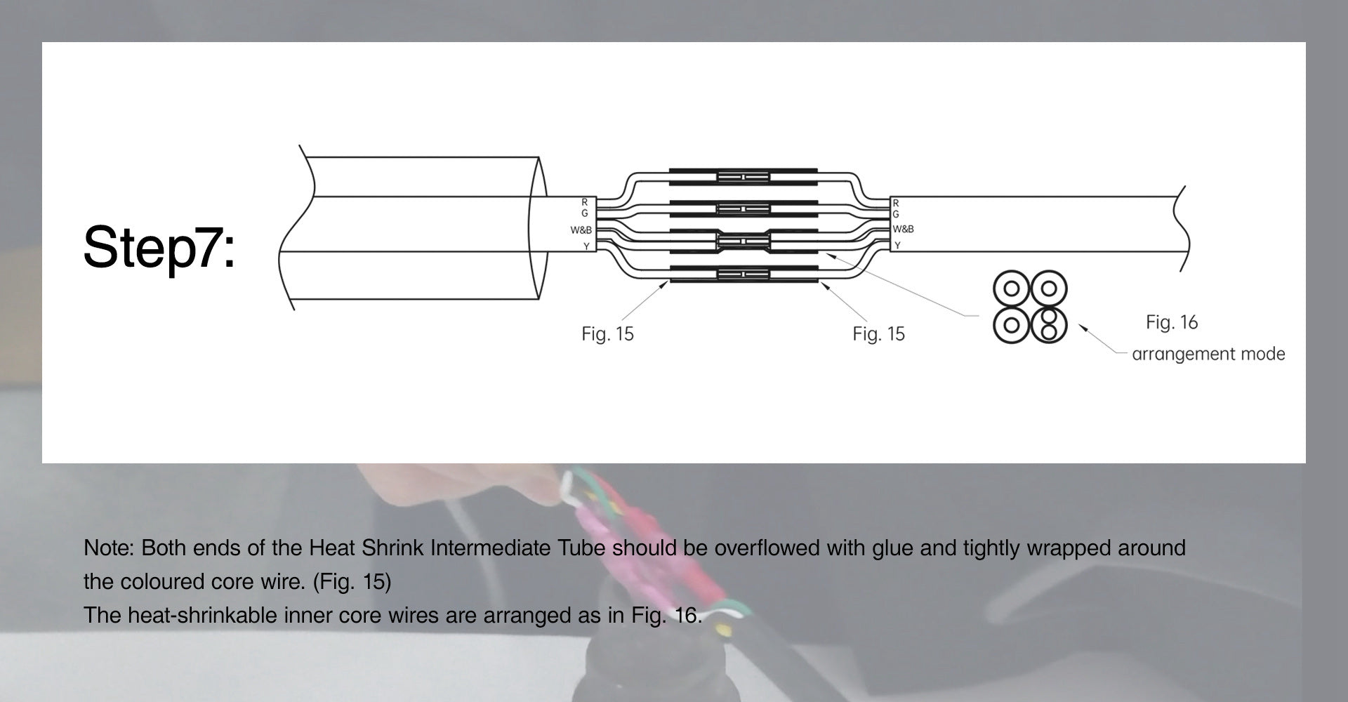 Pool light strip wire splicing step 7