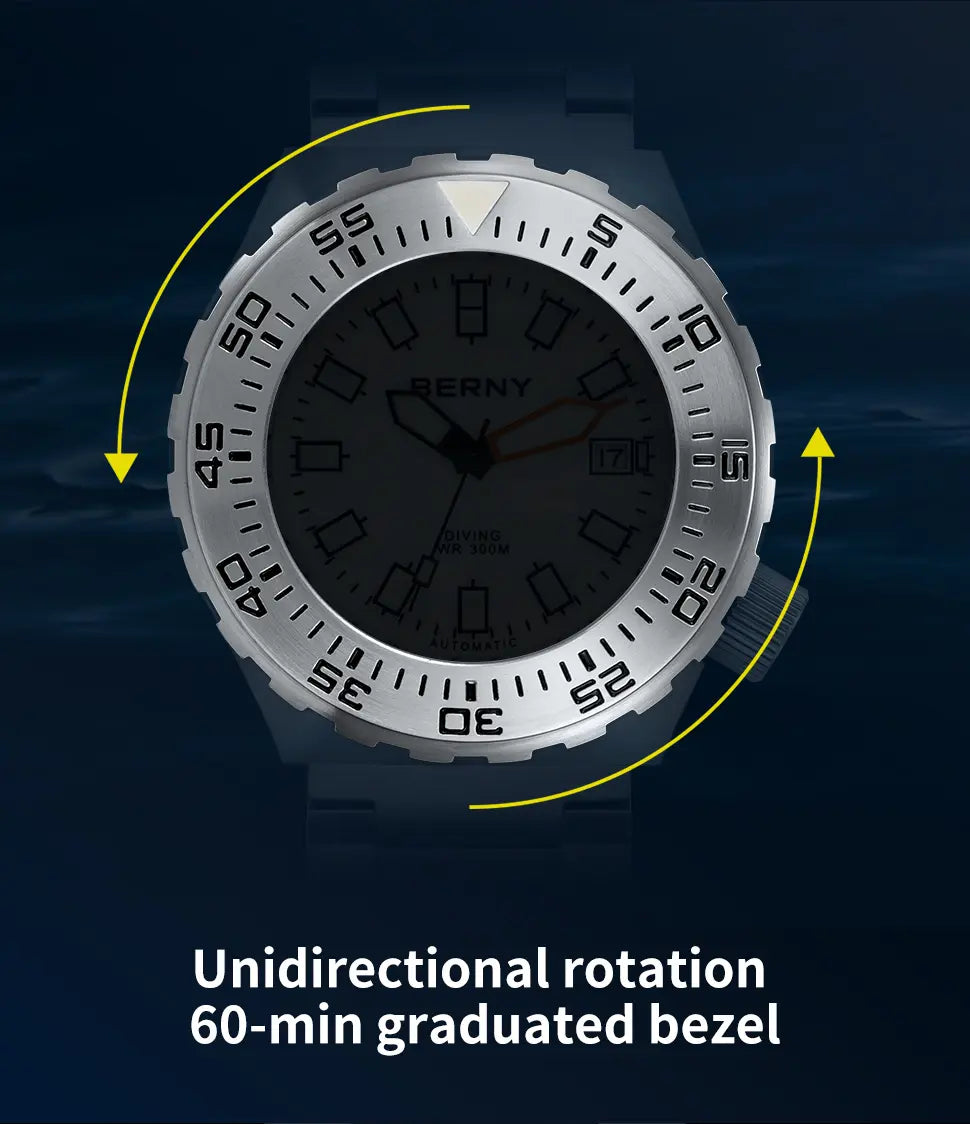 unidirectional rotating 60-min graduated bezel