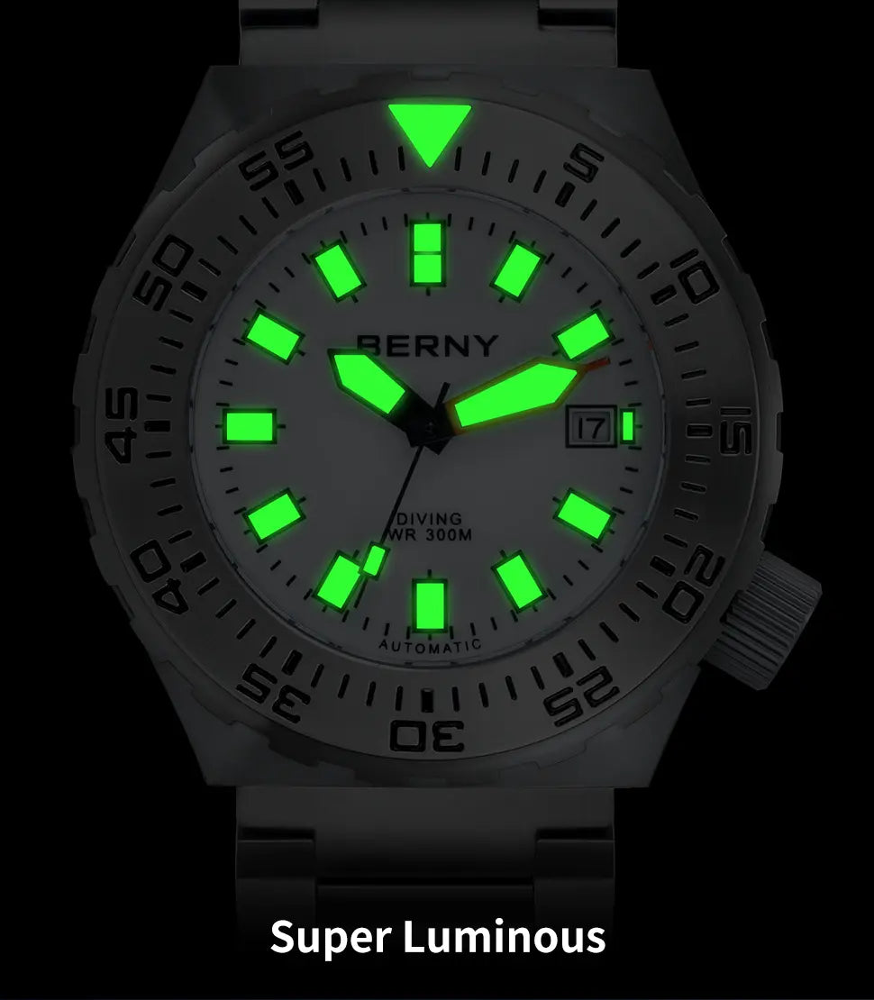 super luminous hands and hour markers