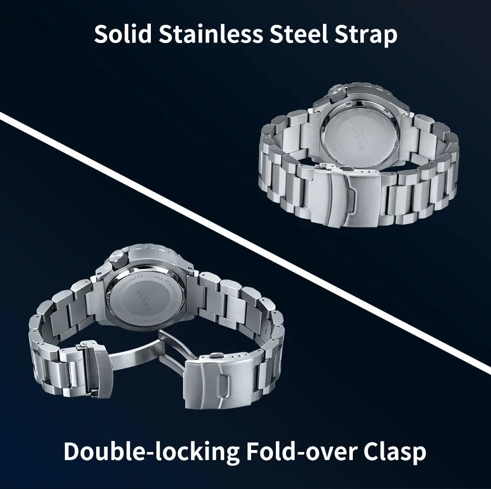 solid stainless steel strap | double-locking fold-over clasp
