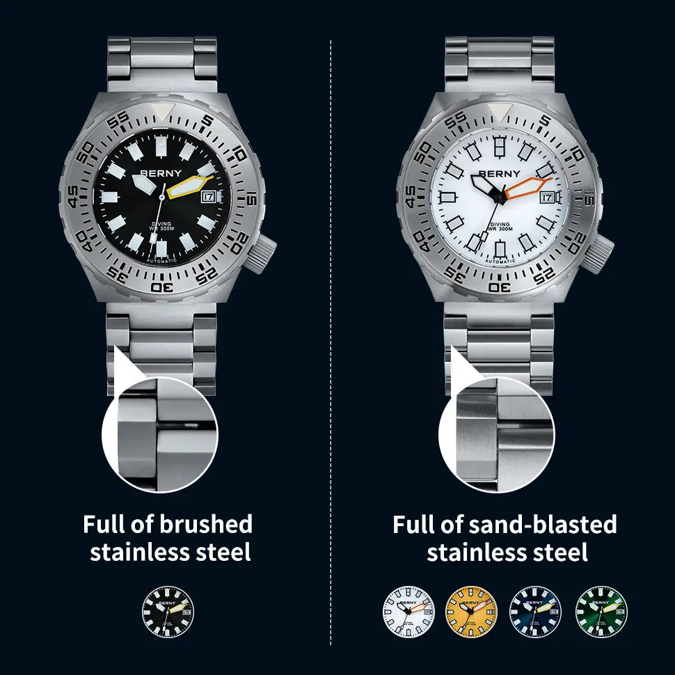 Full of sand-blasted stainless steel strap | Full of Brushed stainless steel strap