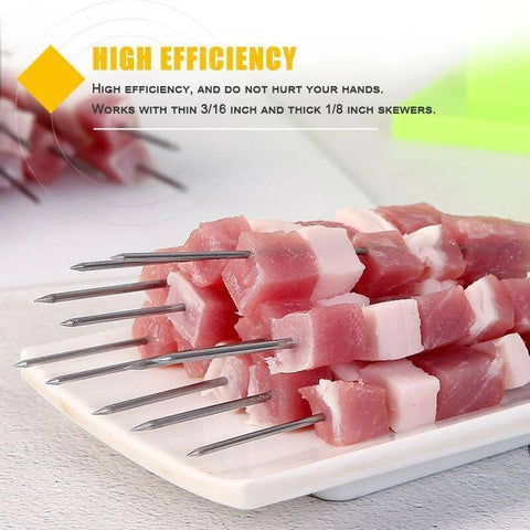high efficiency,and do not hurt your hands works with thin 3/16 inch and thick 1/8 inch skewers