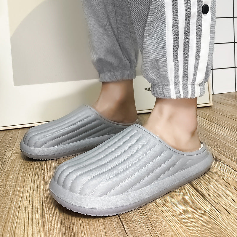 Plus-size cotton slippers couple waterproof home thickening bun toe thickening warm slippers home cover foot cotton shoes men