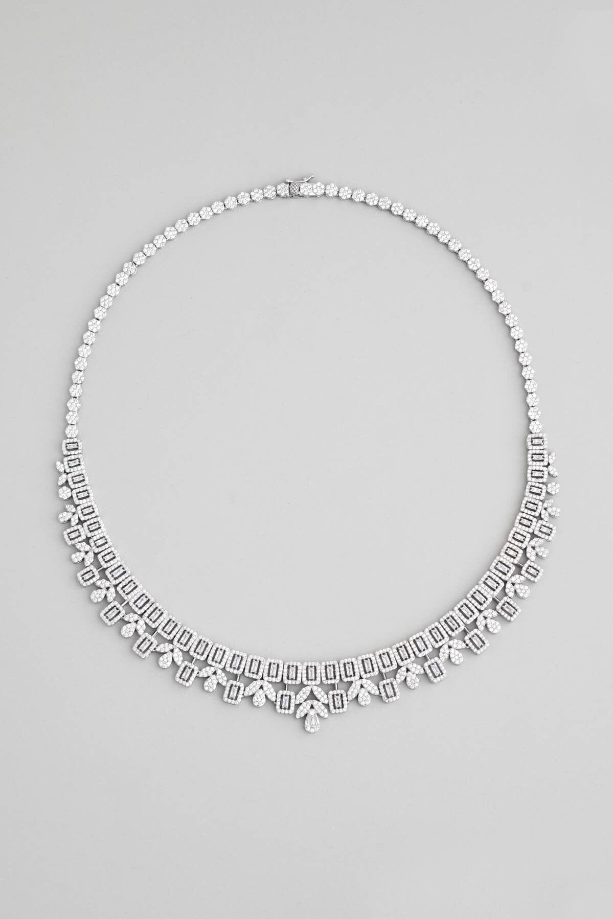 Diamond Elegance 18 K White Gold Plated Silver Choker
