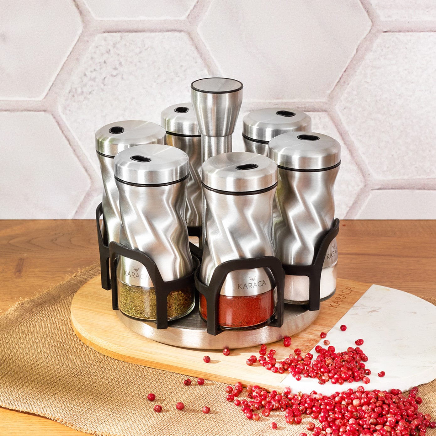 Tottori Inox 7 Piece Round Glass Spice Set