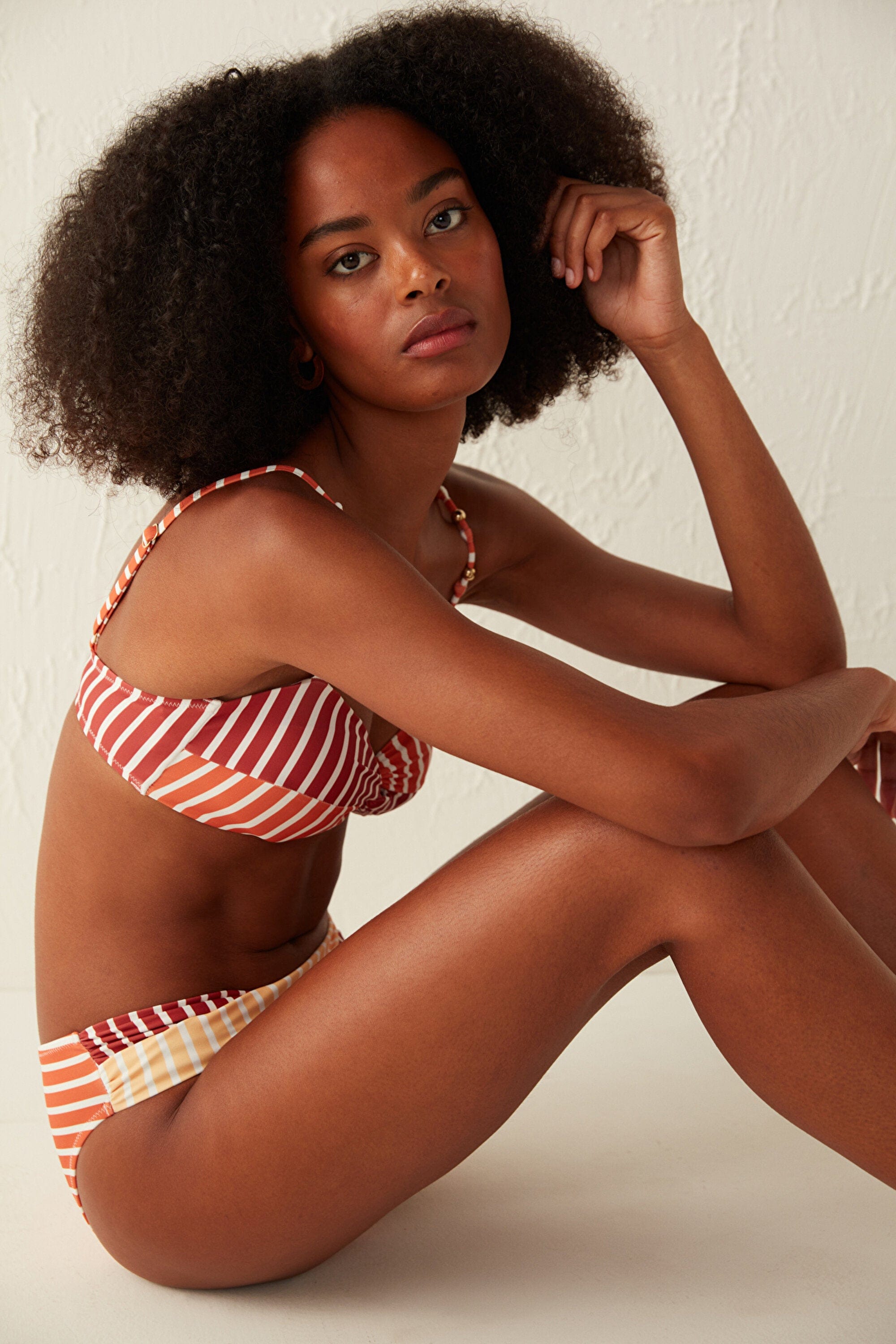 Multicolored striped V Cut Havana Twist Bikini Bottom