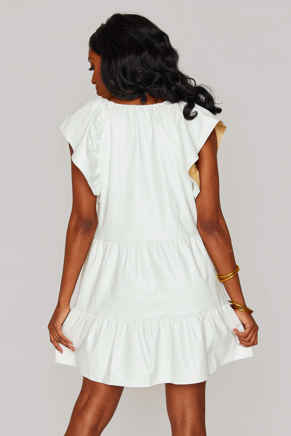 Ronnie Ruffle Sleeve Dress White