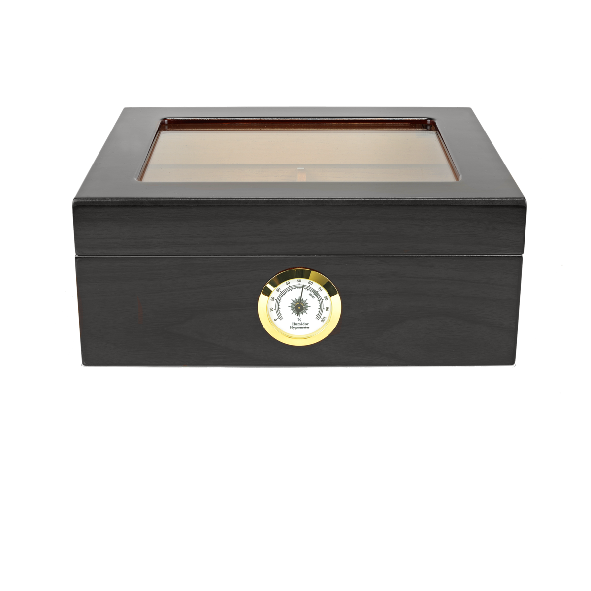 Capri Glasstop Desktop Cigar Humidor | External Hygrometer | Holds 50 Cigars