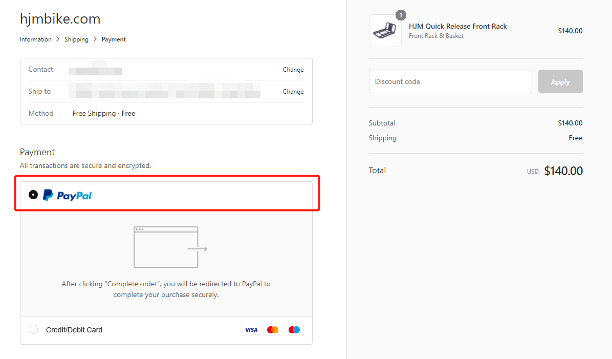 how to pay by PayPal on hjmbike.com