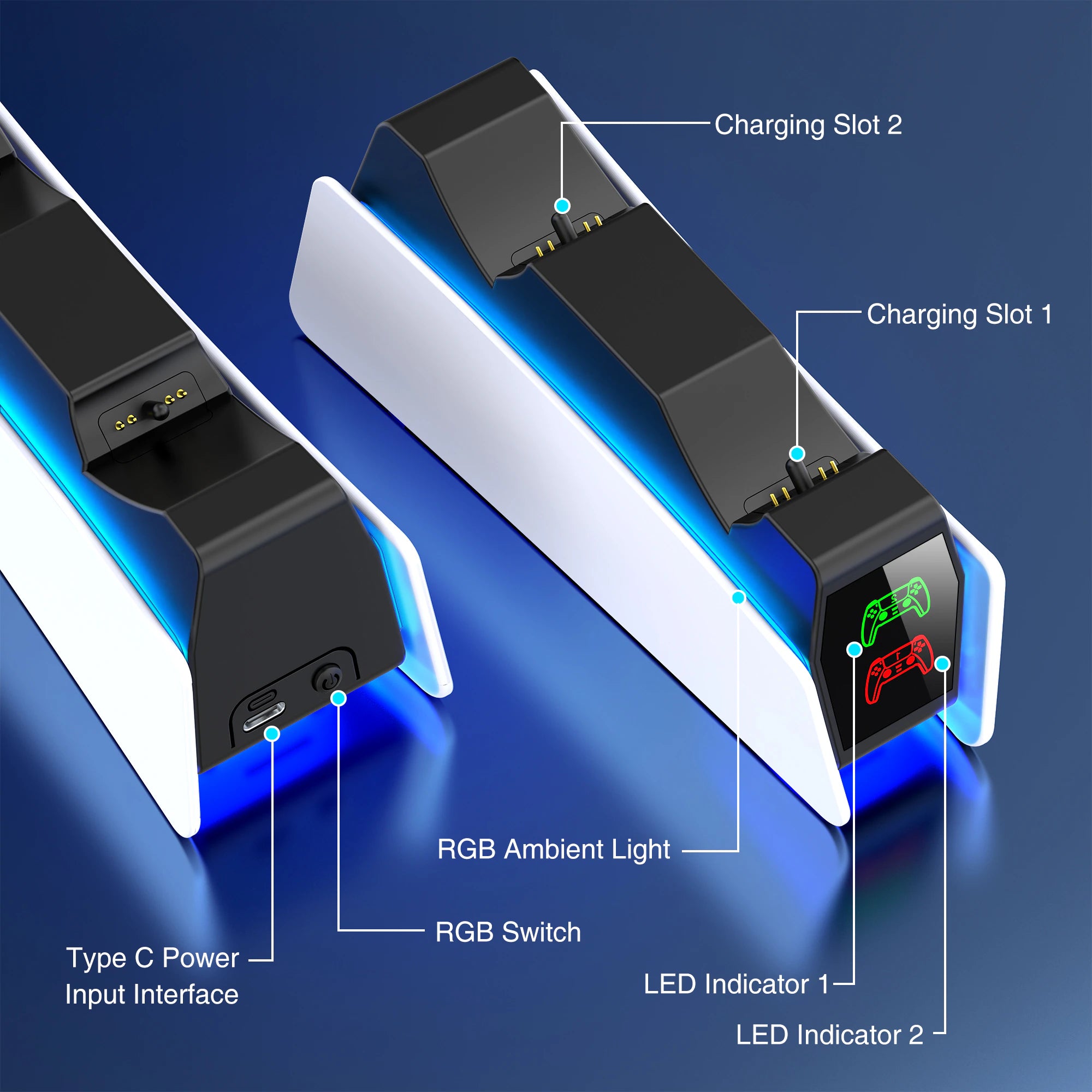 PS5 Dual Fast Charger with RGB Controller Station