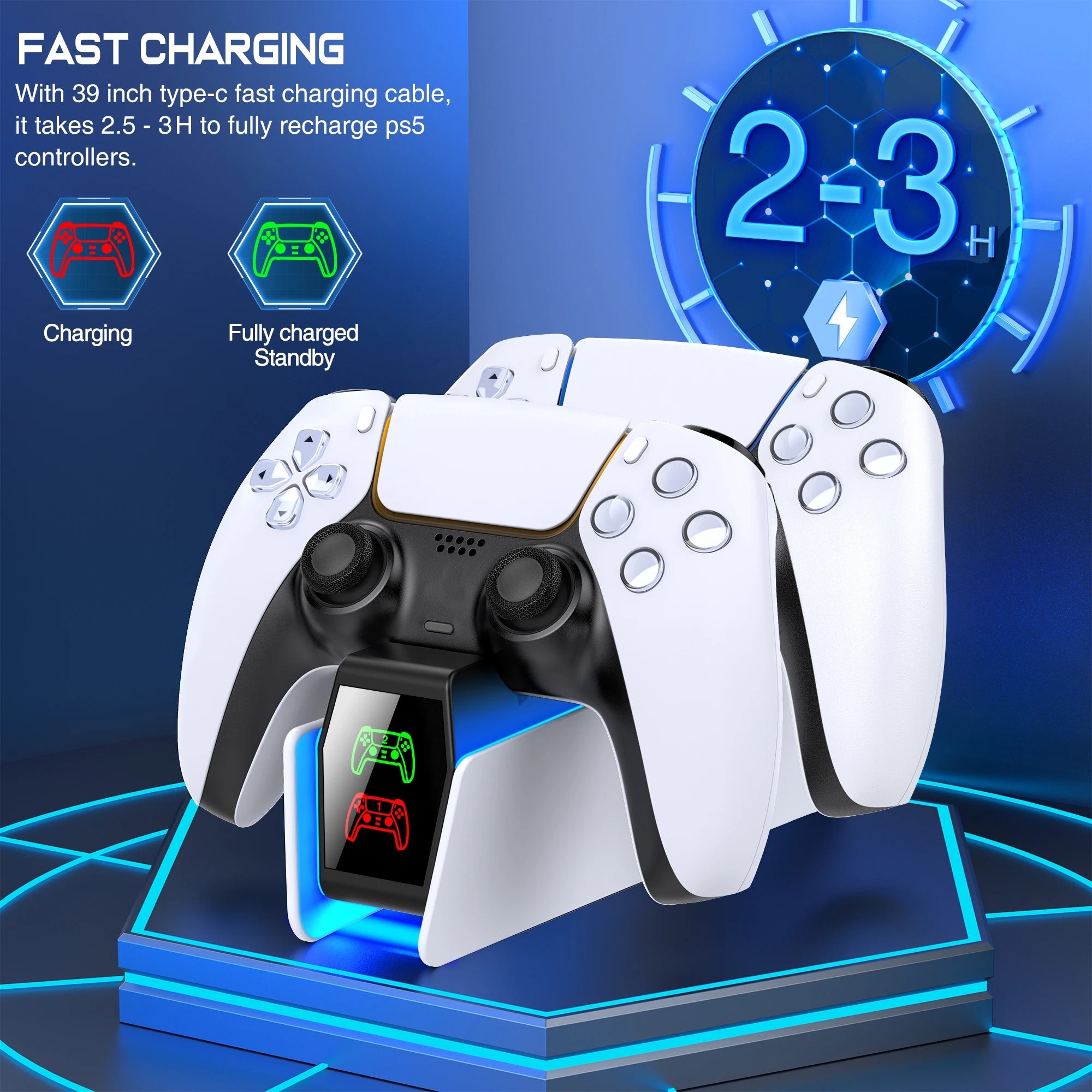 PS5 Dual Fast Charger with RGB Controller Station