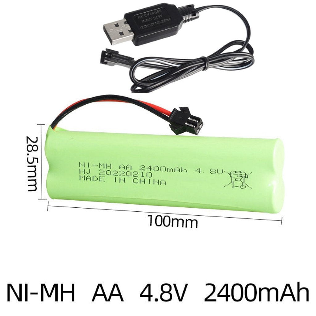 4.8V 2400mAh AA NiMH Battery Pack with USB Charger for Remote Control Toy