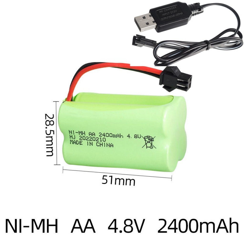 4.8V 2400mAh AA NiMH Battery Pack with USB Charger for Remote Control Toy