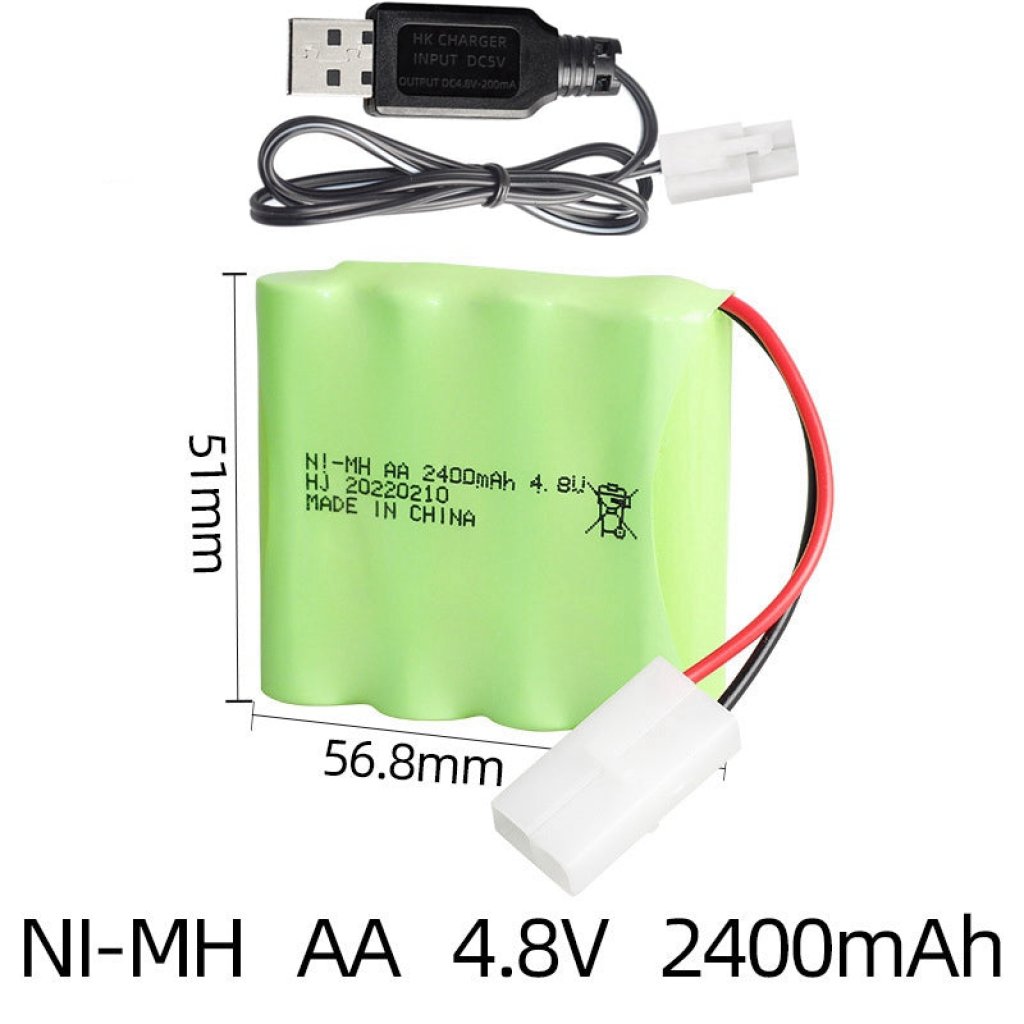 4.8V 2400mAh AA NiMH Battery Pack with USB Charger for Remote Control Toy