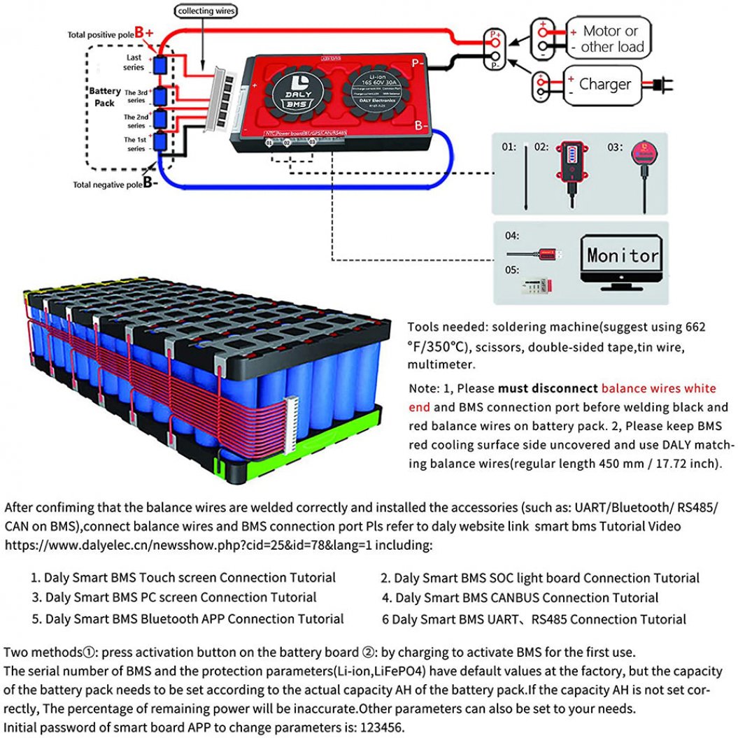 Daly BMS LiFePO4 BMS 3s-24s 4S 12V 40A Separate Lithium Battery BMS